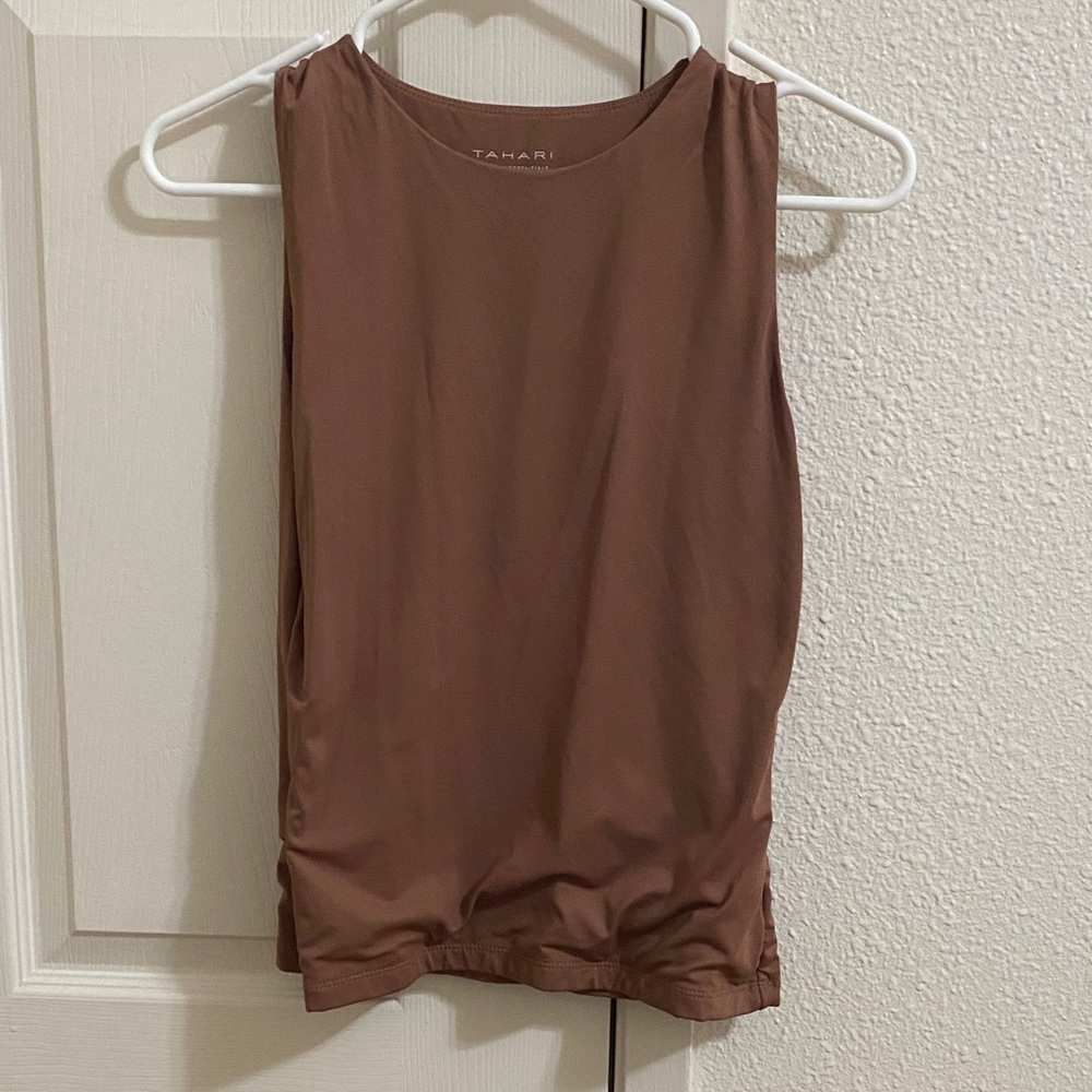 Tahari Women's Tan Sleeveless High Neck Tank Top